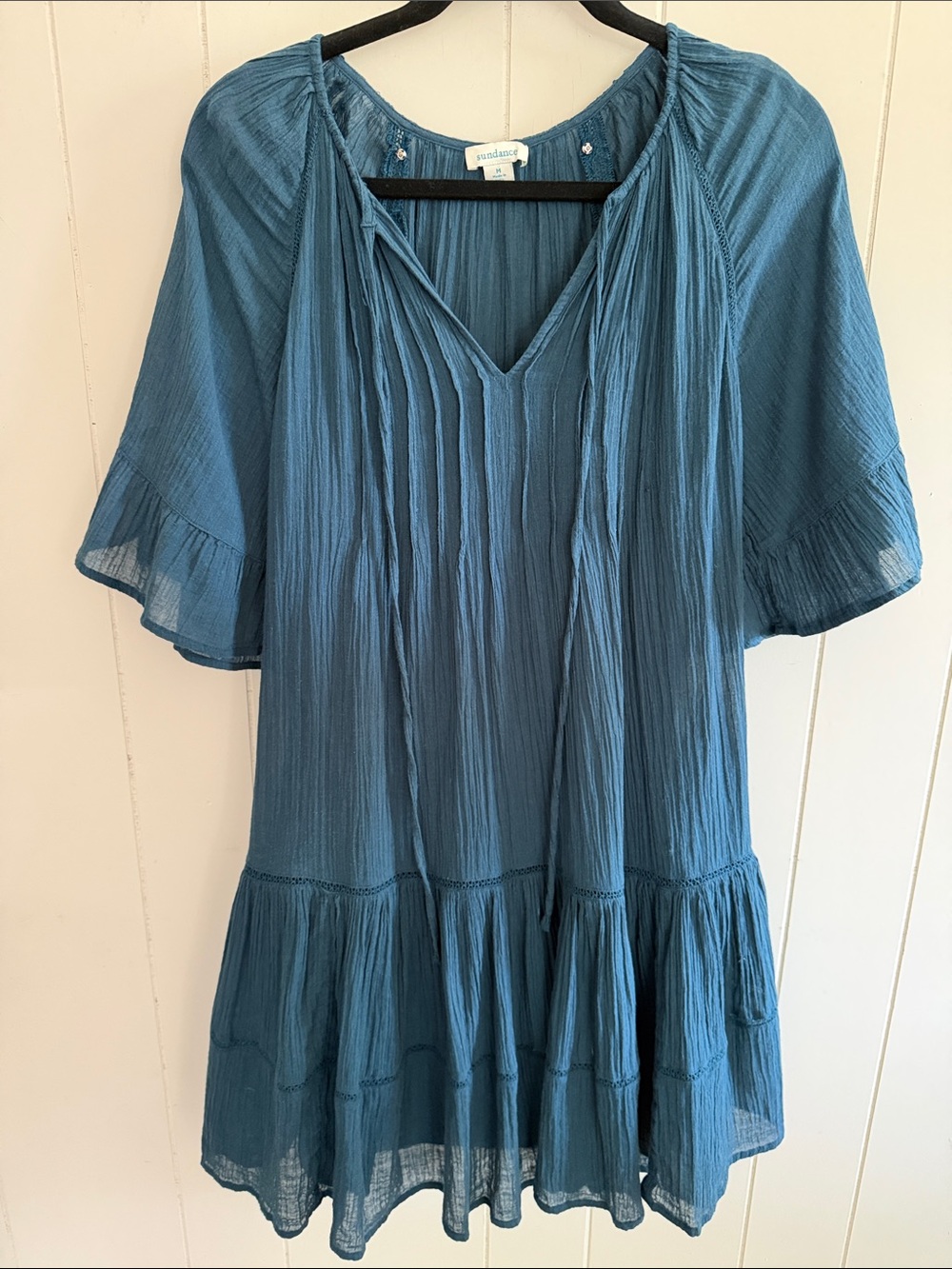 Sundance Catalog Boho Tiered Teal AISHA Tunic Dress Medium Peasant Prairie